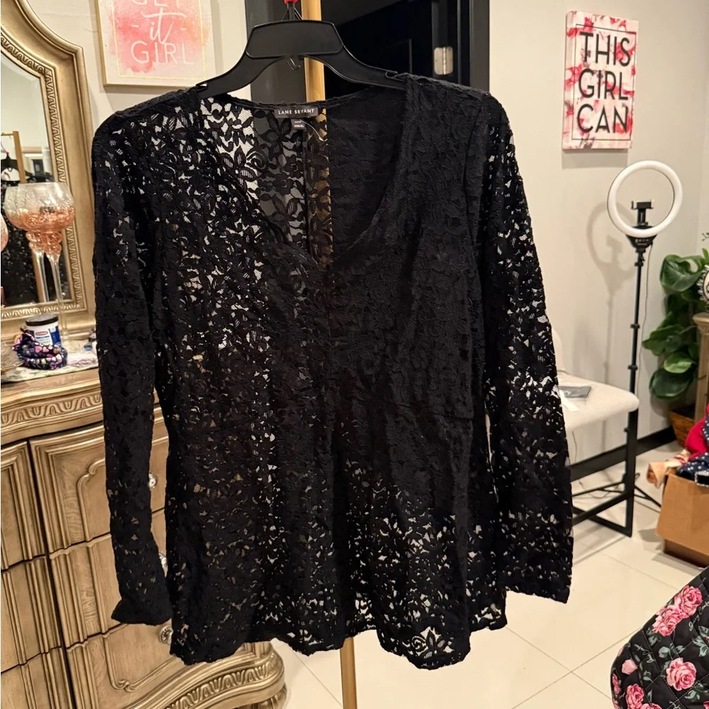 Lane Bryant Black Lace Top - Picture 3 of 5